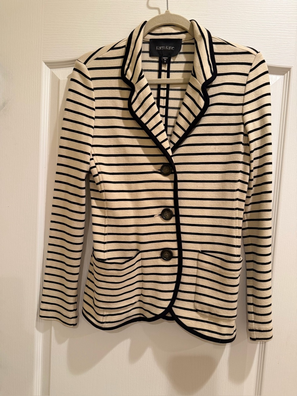 Karen Kane Cream and Black Striped Notch Collar Blazer